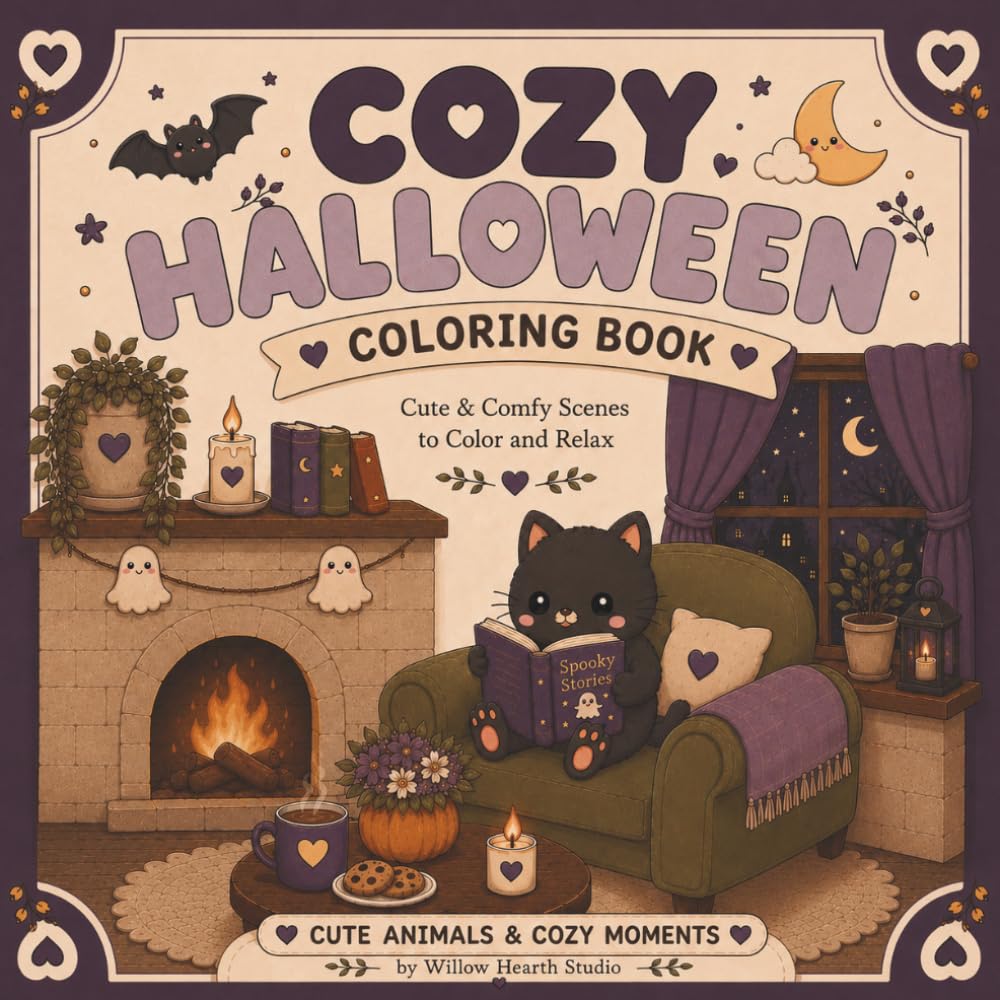 Cozy Halloween Coloring Book: Cute Animals & Spooky Cozy Moments to Color and Relax (Cozy Holiday)