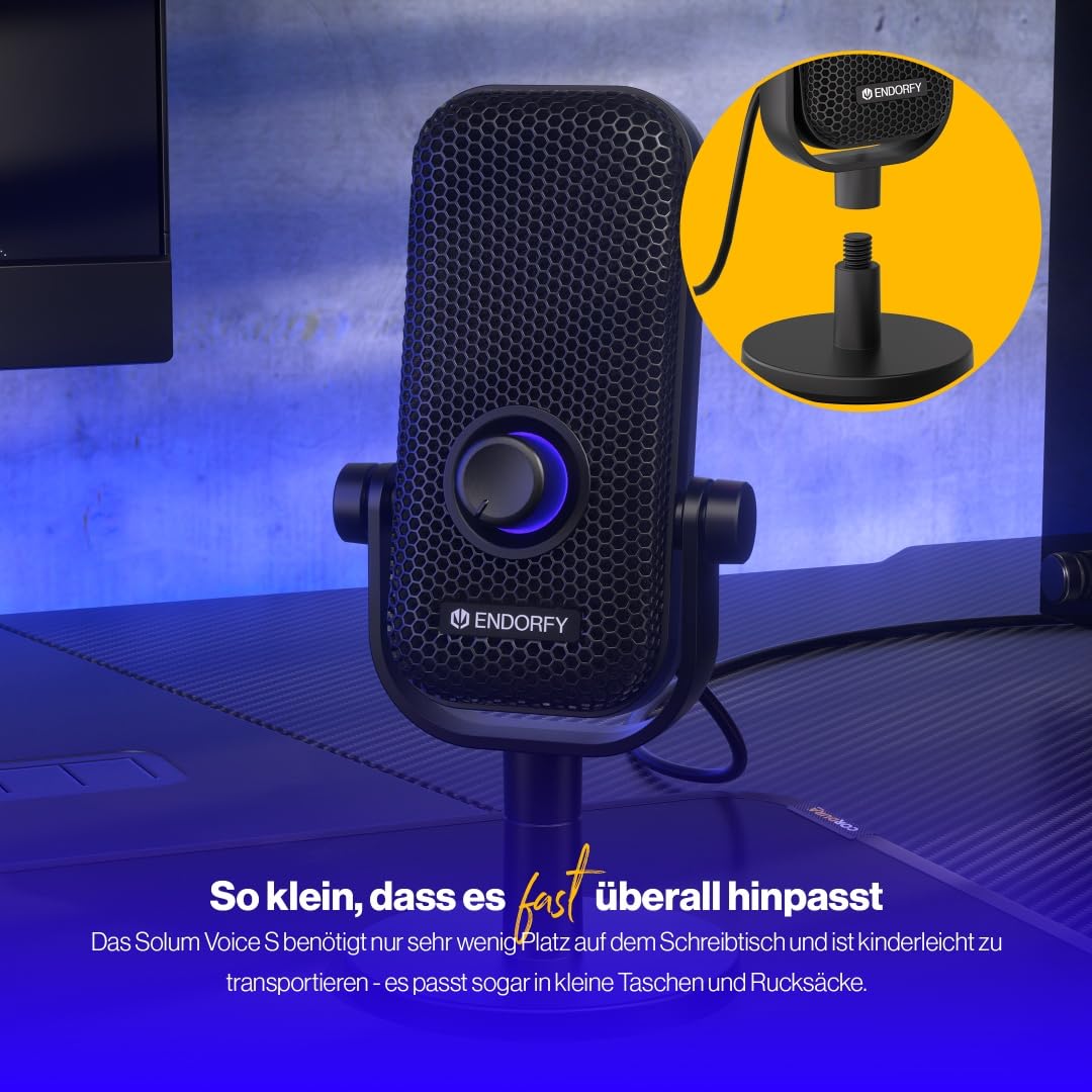 ENDORFY Solum Voice S, micrófono para Streaming, Chat y grabación de podcasts, iluminación RGB, Salida de Auriculares, botón Tap-to-Mute, Control Gain, patrón Polar cardioide | EY1B013