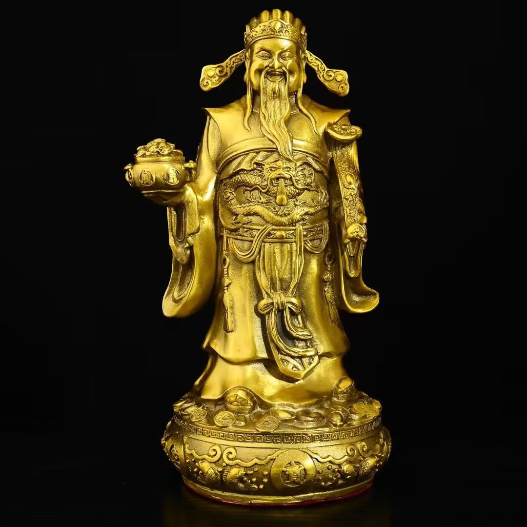 Dytartzx Pure Copper Chinese of Wealth Statue - Caishen Feng Shui Figurine for Home Office, Lucky Fortune Attracting Sculpture, Traditional Chinese Decor & Housewarming/