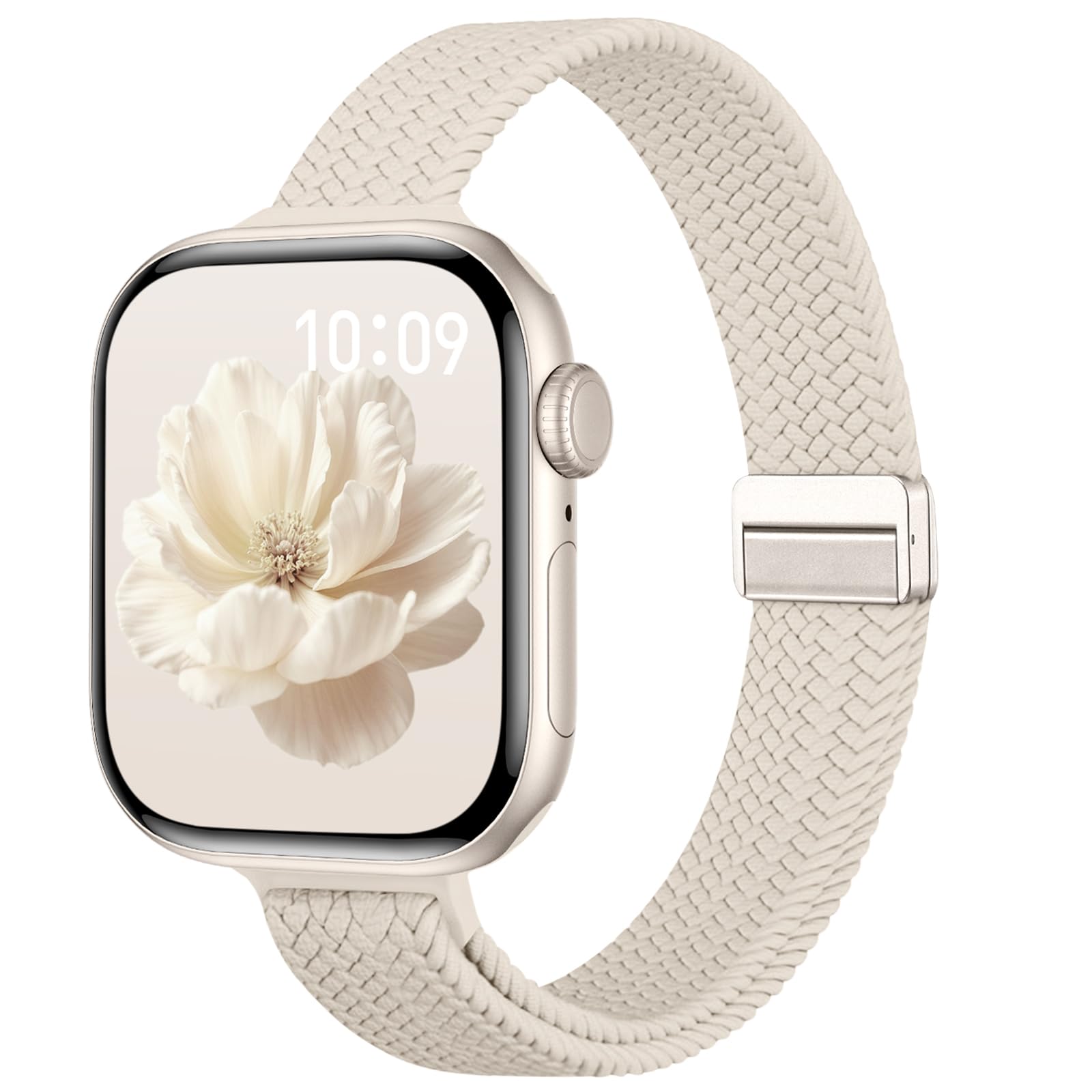 Slim Stretchy Band Compatible with Apple Watch Bands 40mm 41mm 42mm 38mm 44mm 45mm 46mm Women Men, Thin Elastic Nylon Sport Braided Solo Loop Magnetic Strap for iWatch Series 11 10 9 8 7 6 5 4 3 SE 2