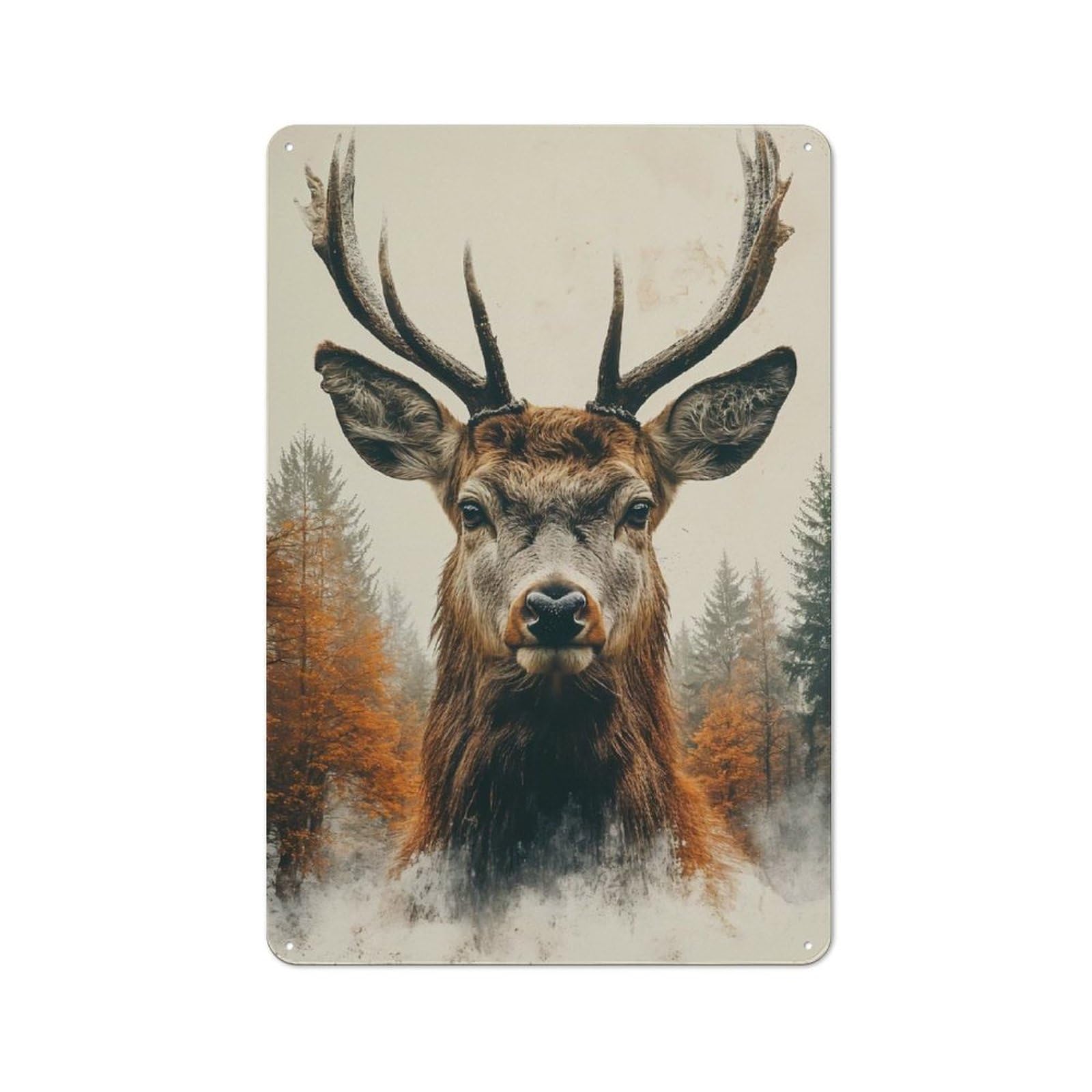 Vintage Majestic Deer Portrait in Autumn Forest Tin Sign 30x20cm, Shed Wall Plaque for Garage, Workshop, Shed Or Utility Room