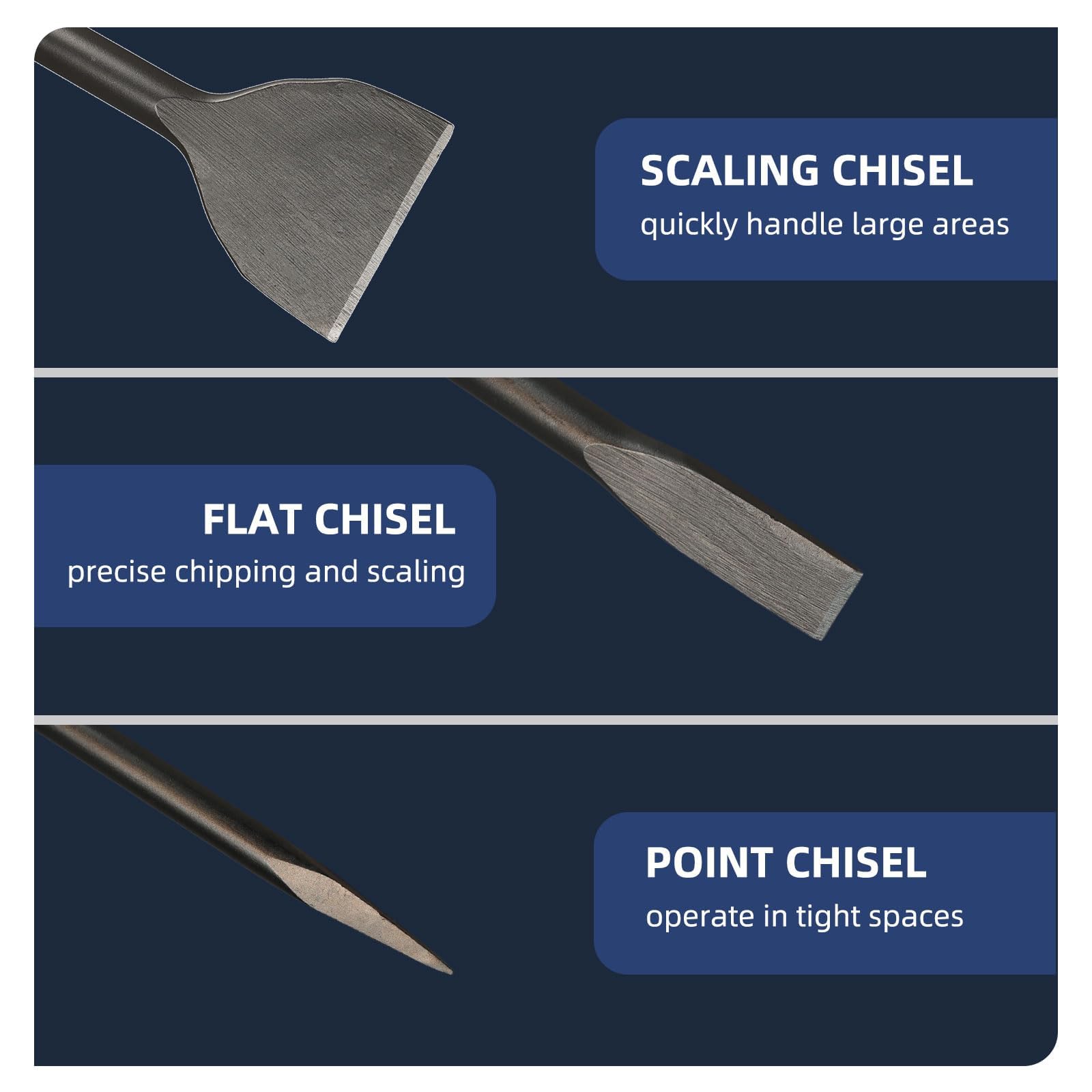 Juego de 3 piezas SDS Max de 32 pulgadas, cincel plano de 1 pulgada, cincel de punta y cinceles de escala de 3 pulgadas, juego de brocas de hormigón de mampostería de acero 40Cr SDS Max Bits para