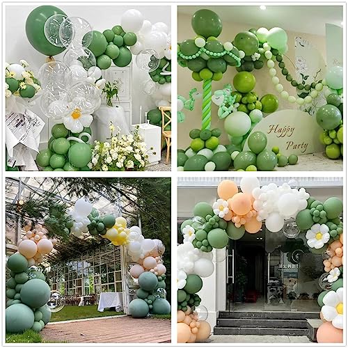 Image of 412pcs Sage Green Balloon Garland Arch Kit 18 12 10 5 Inch Different Sizes Matte Latex Olive Balloons for Baby Shower Birthday Wedding Jungle Dinosaur Summer Theme Party Decoration