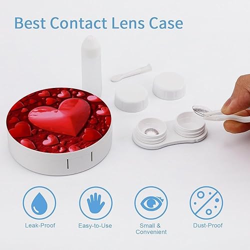 Miniatura 3 de Estuche para lentes de contacto Viaje Corazones Rojos Impresión Caja de Contacto con Solución Espejo Aplicador de Botella Kit de Herramientas de