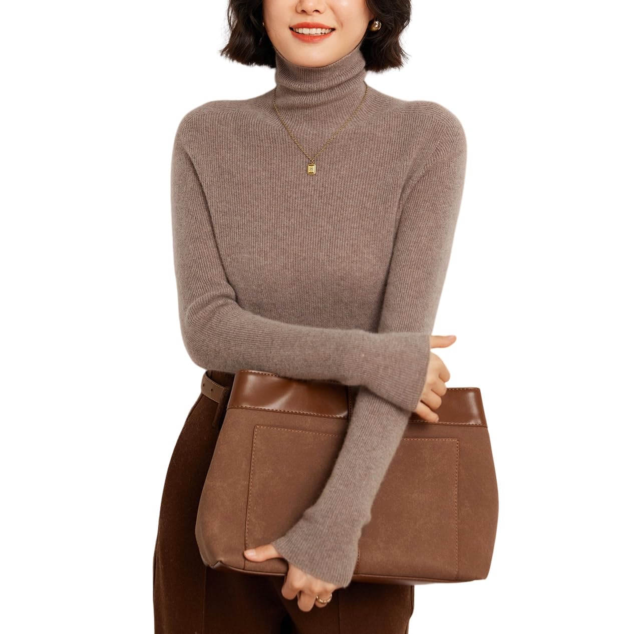 DISSA Damen Langarm Kaschmir Pullover Rollkragen,EU 34-42