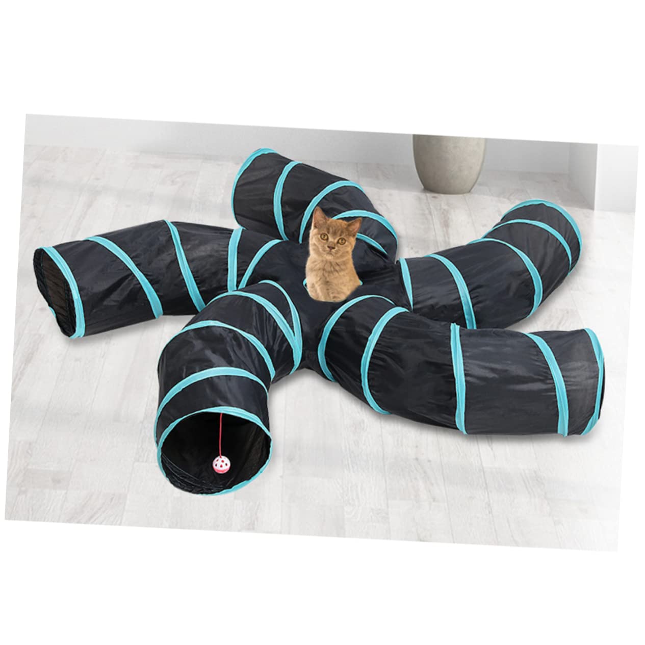 PartyKindom Tunnel Pieghevole per Gatti a Cinque Vie Gioco Interattivo, Materiale Resistente e Design Compatto per L'intrattenimento Domestico dei Tuoi Animali