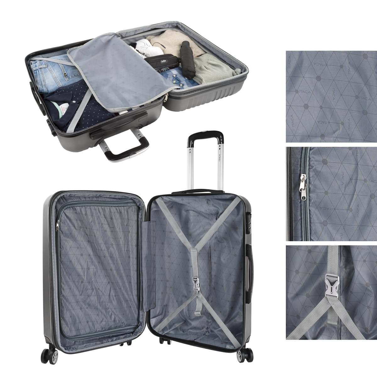 ITACA - Maleta Mediana con 4 Ruedas Giratorias para Viajes Largos Tipo Trolley Ideal como Maletas de Viaje Grandes 23 Kilos y Maleta Viaje Mediana Resistentes, Antracita — view 4