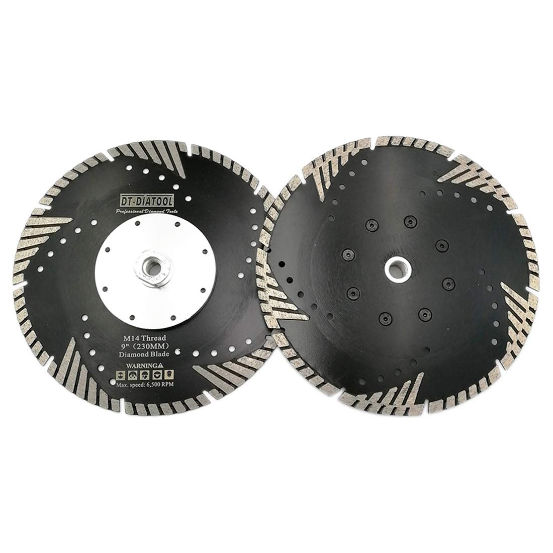 DT-DIATOOL Diamond Turbo Disc with Slant Protection Teeth 2PCS 9 Inch / 230mm Cutting Disc with M14 Thread for Concrete Tile Granite Marble Masonry