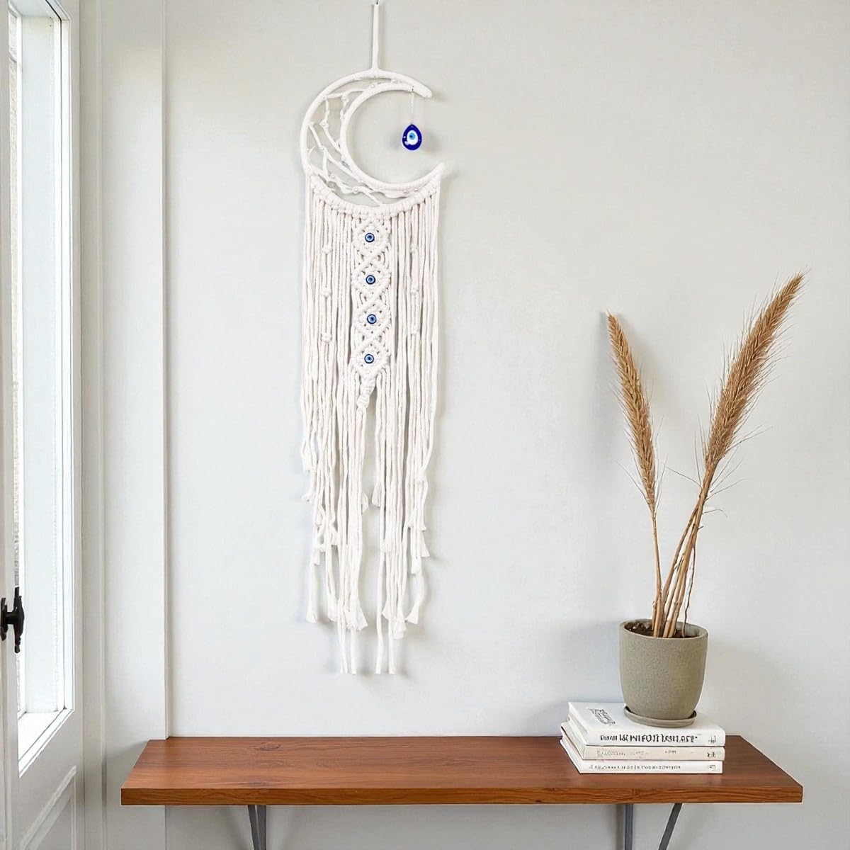 Moon Evil Eye Dream Catcher for Home Decor | Handmade Wall Hanging with Feathers Ideal for Housewarming Gift | Macrame Dreamcatcher for Bedroom & Aesthetic Room Decor-image-45