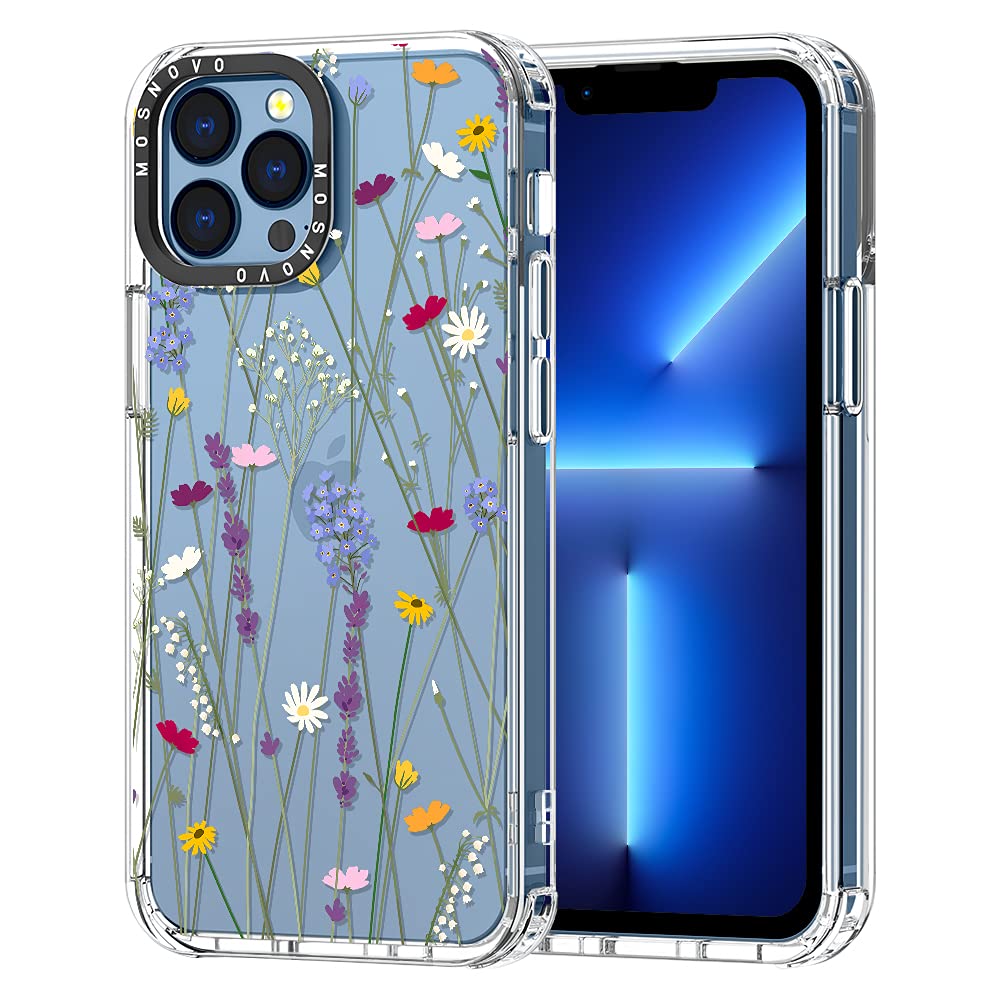 MOSNOVOCompatible with iPhone 13 Pro Max Case, Wild Flower Garden Print for Girl Women [ Buffertech Impact ] Transparent TPU Bumper Clear Phone Case Cover Designed for iPhone 13 Pro Max 6.7 Inch