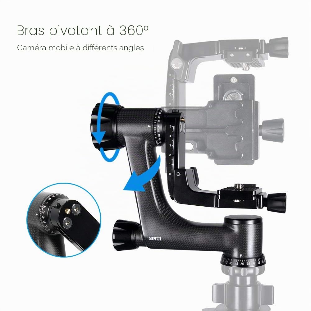 SIRUI PH-10 Tête de trépied à cardan 360° en Fibre de Carbone avec Plaque Rapide Arca-Swiss 1/4"