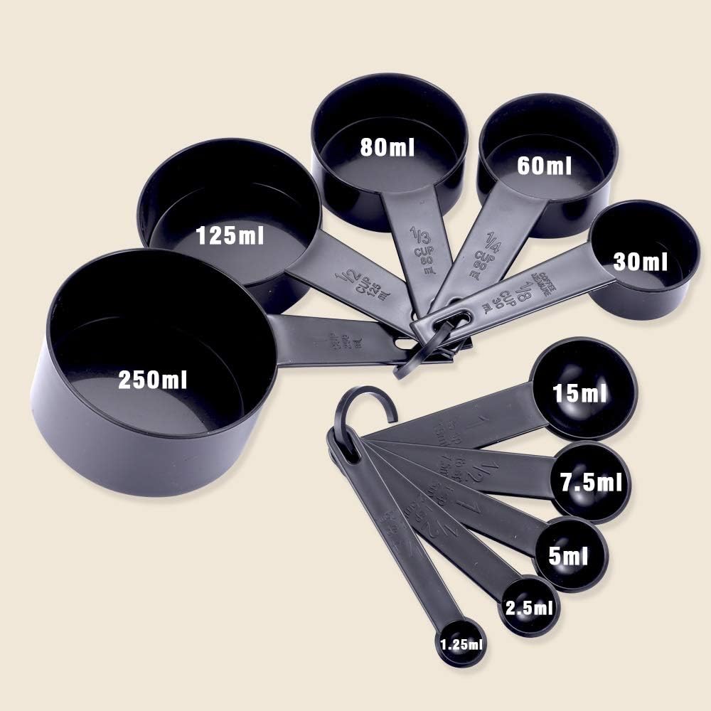 10pcs 6 Color Measuring Cups And Measuring Spoon Scoop Silicone Handle Kitchen Measuring Tool (Color : Black)