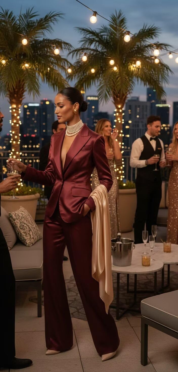 Satin Womens Suit Dressy 2 Piece Suits for Women Elegant Peak Lapel 1 Button Suits for Wedding Guest - Image 7