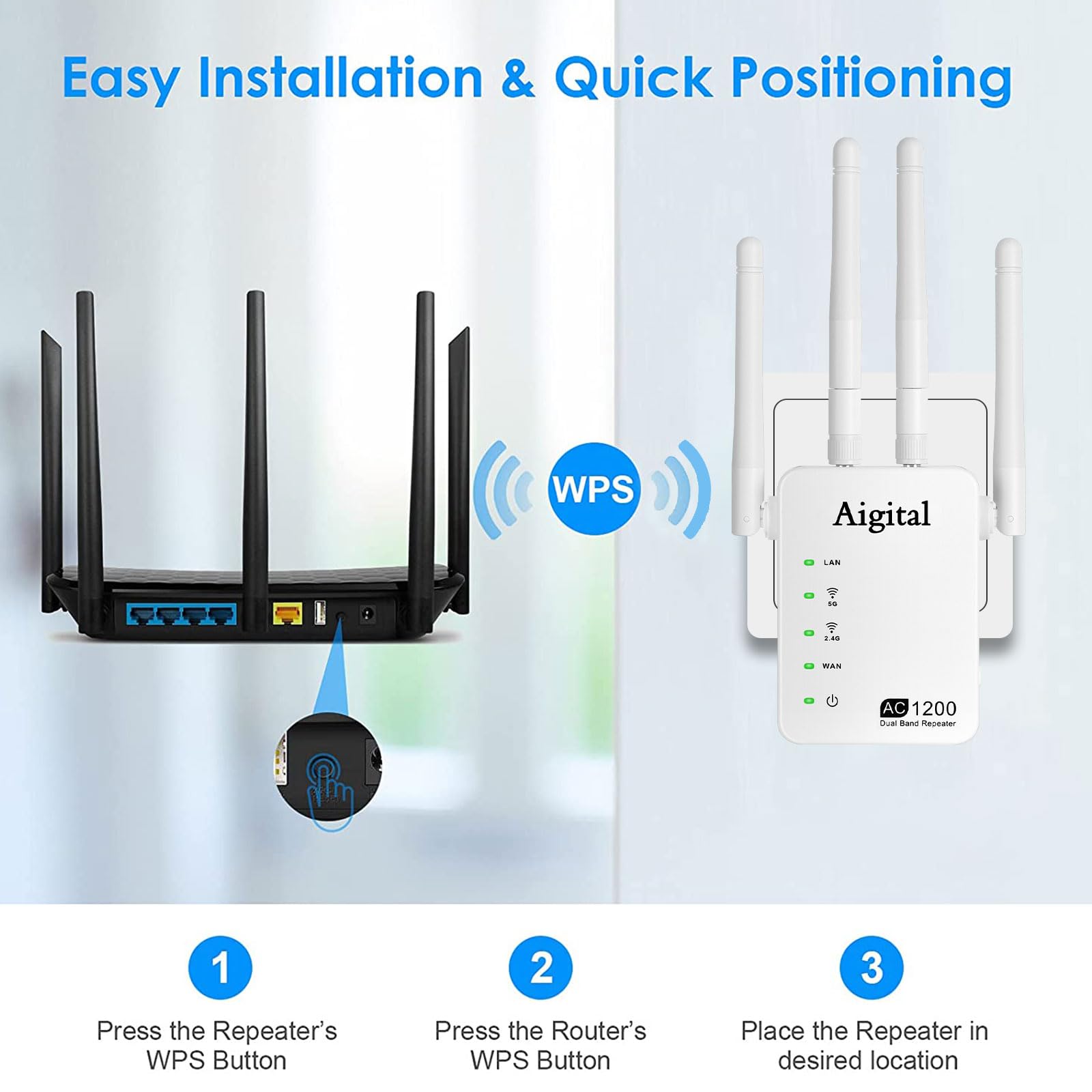 Repeteur Wifi 7 Amplificateur WiFi 1200 Mbps Répéteur WiFi Double Repeteur Wifi 7 Amplificateur WiFi 1200 Mbps Répéteur WiFi Double