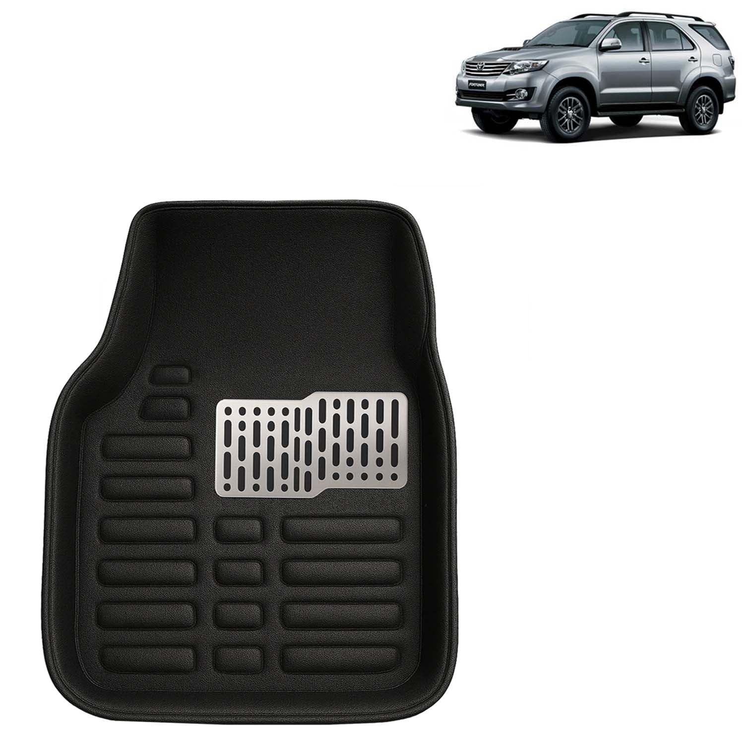 KINGSWAY® 4D Car Floor Foot Mats Compatible with Toyota Fortuner (Year 2008-2017) - Complete Set of 4 Pieces, Top-Notch PVC Material, Washable, Black