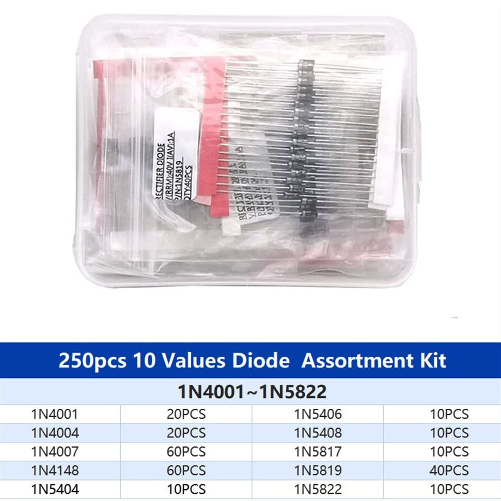 Kit di diodi raddrizzatori da 350 Pezzi FR107 FR207 1N4148 1N4001 1N4004 1N4007 1N5408 1N5819 1N5822 Set di diodi Schottky a commutazione Rapida(Color:1n5406-100pcs)