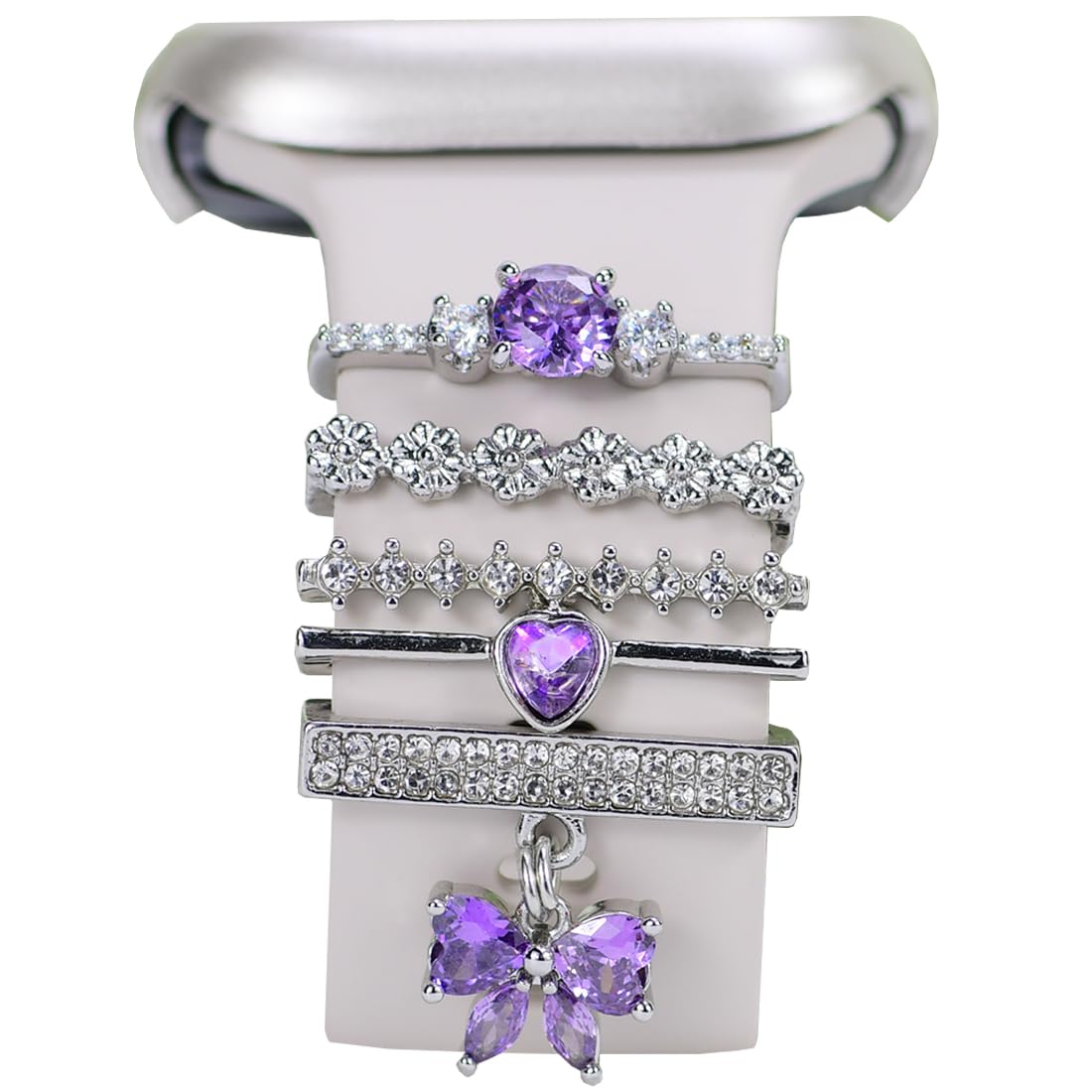 SUNOREEK Watch Band Charms Decorative Rings Loops Charms Compatible with Apple Silicone Watch Bands for Women 49mm 45mm
