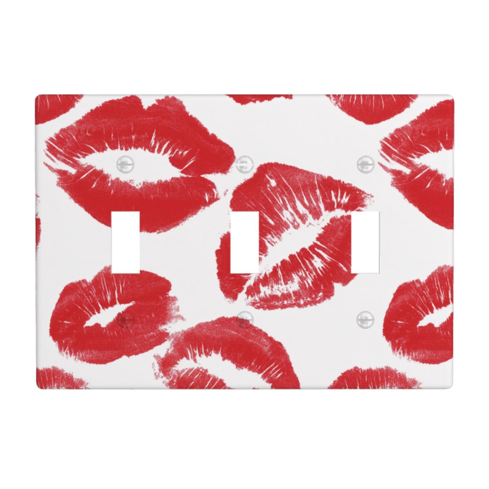 Red Kiss Prints Light Switch Covers 3 Gang Triple Toggle Wall Plate Switchplate Electrical Faceplate for Bathroom Kitchen Bedroom Decor