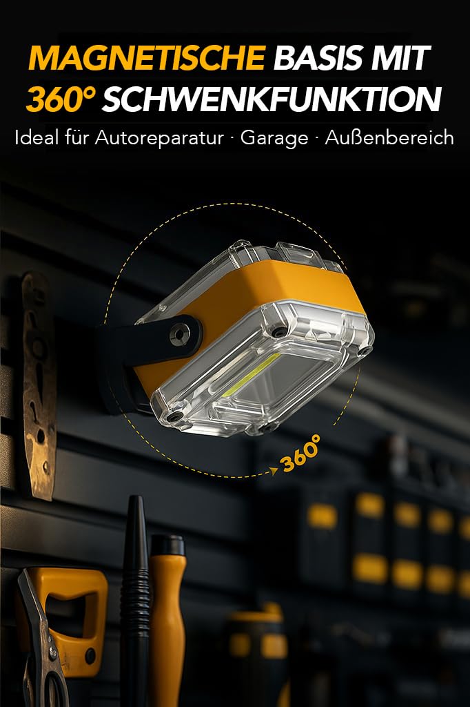 LED Mini Beidseitig Arbeitsleuchte 2 Pack, 1200 LM, 1500mAh | EDC Aufladbar Strahler, 8 Modi mit Rotes und blaues Licht, Magnet Baustrahler für Werkstatt Outdoor Garage