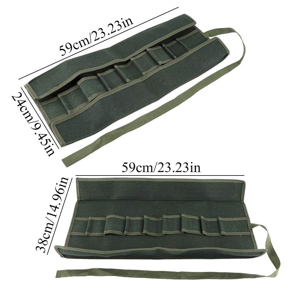 Borsa a rullo per attrezzi da giardinaggio su tela Borsa portaoggetti in rotolo per strumenti bonsai Pacchetto multifunzionale Borsa a rotelle con 10 tasche per giardinaggio