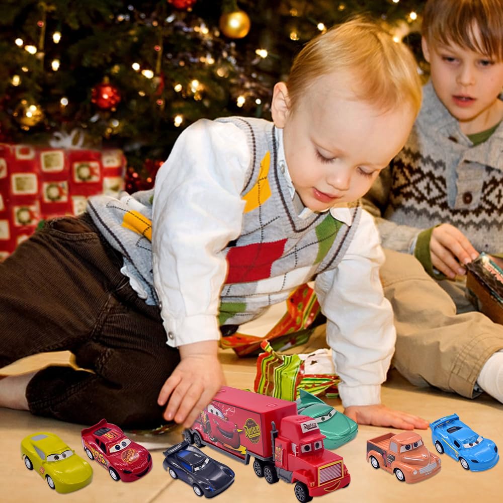 7-teiliges Spielzeugauto-Set Mit LKW & Mini-Autos – Zurückziehfahrzeuge Aus Metall, Geschenk Für Jungen