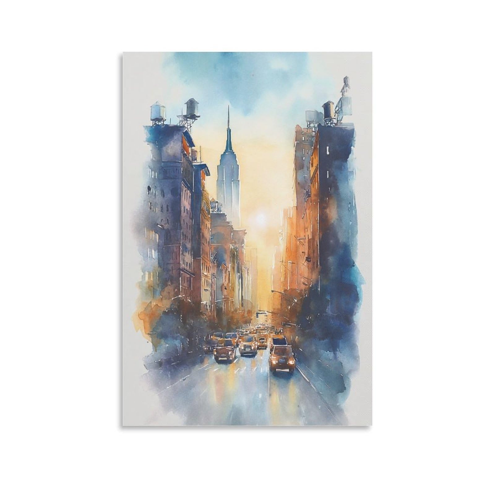 XWYMXZ New York City Watercolor Print NYC Travel Poster 24x36inch(60x90cm) Vintage Travel Poster Watercolor Canvas Art