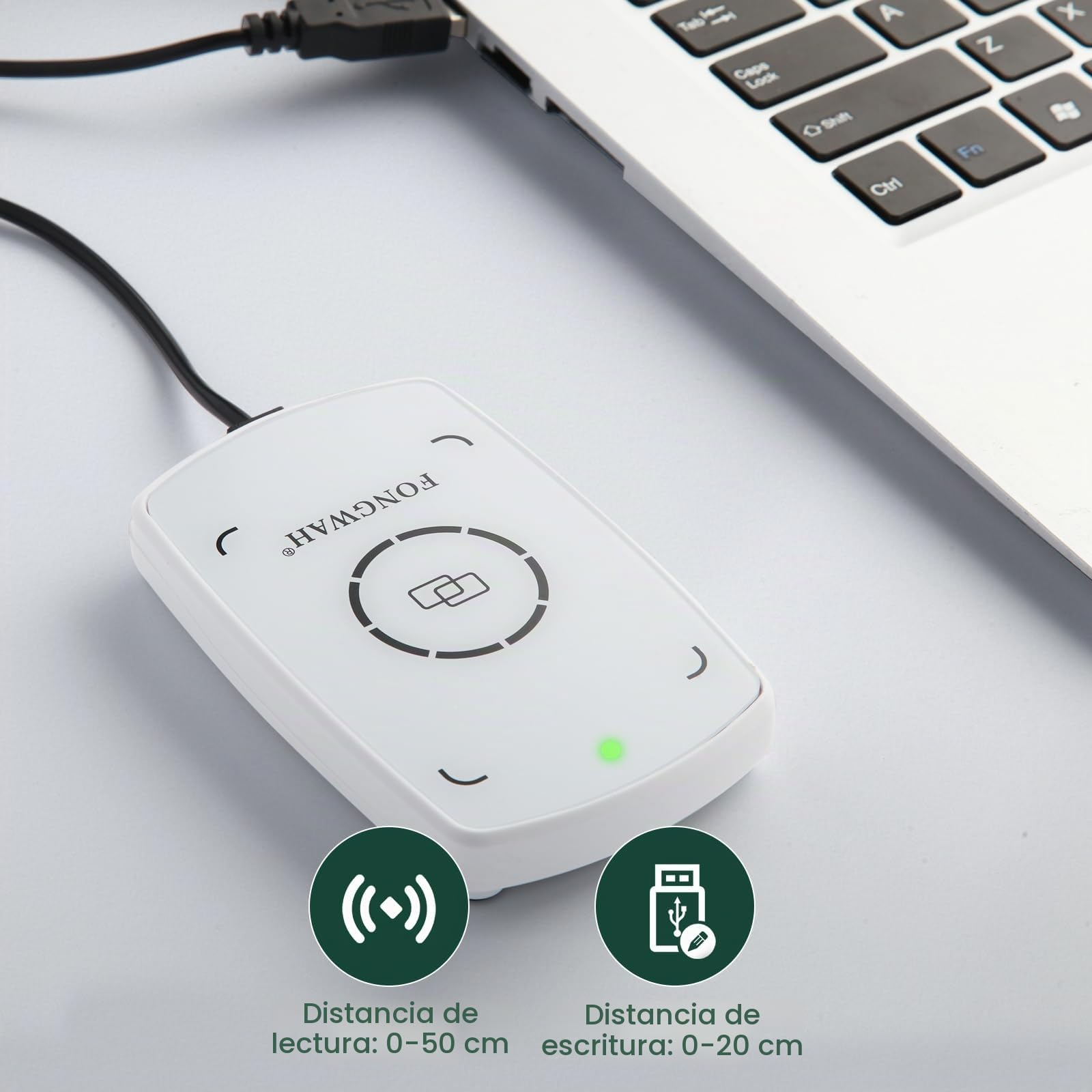 Fongwah Lector/Escritor RFID UHF con Soporte para emulador de Teclado, hasta 50 cm de Distancia de Lectura, Conforme a ISO18000-6C/Global EPC C1 Gen 2 | Archivos SDK para la integración en su sistema individual