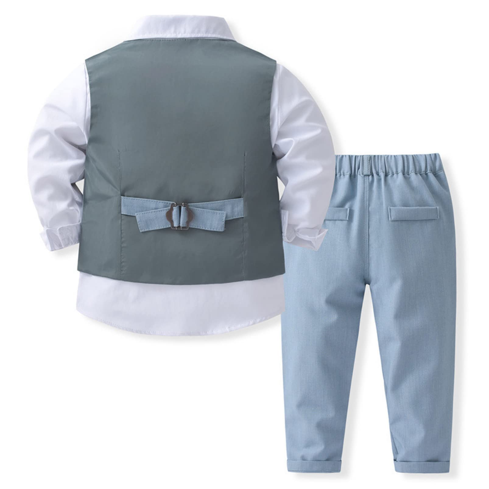 Aislor Costume de Baptême Gentleman Enfant Garçon Fille Chemise Blanc + Cravate Fleuri +Gilet + Pantalon Garcon Tenu Formel Manche Longue 4 Pièces 12Mois-8 Ans