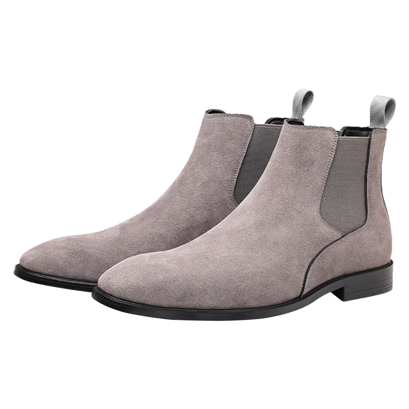 ANUFER Hombres Vacuno Cuero de Ante Botas Chelsea Punta Cuadrado Slip On Vestido Botines de Tobillo
