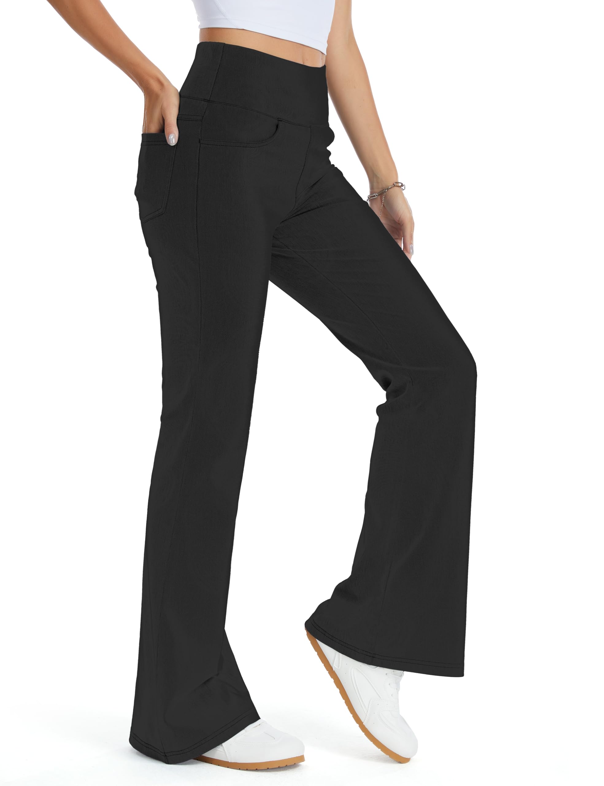 THE GYM PEOPLE Jeans da donna a campana con controllo della pancia, a vita alta, gamba larga, pantaloni svasati Jeggings con tasche