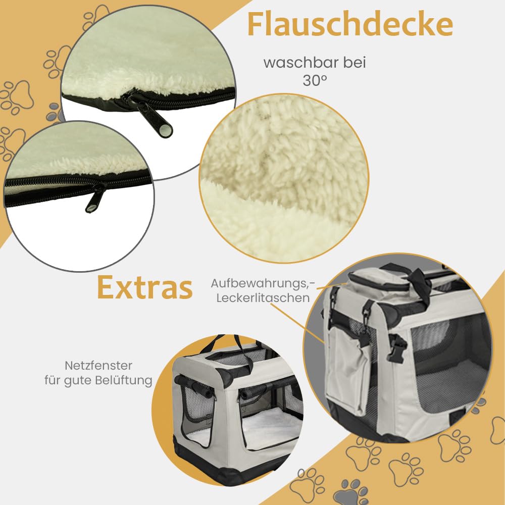 Faltbare Hundebox XXXXL- 122 x 80 x 82 cm, Beige Transporttasche Transportbox, Cream Auto Katze Hunde Kaninchen Große Kleine Box Bag Klein Auto Tasche Transport Petigi