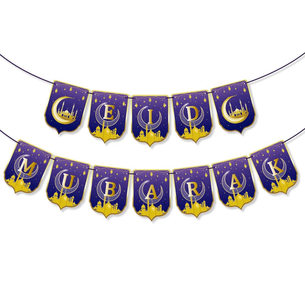 LA FIESTA Eid Mubarak Banner Eid Mubarak Decorations – Eid Decorations for Home – Eid Party Decorations – Blue and Gold Eid Mubarak Party Decorations – Eid Mubarak Party Supplies