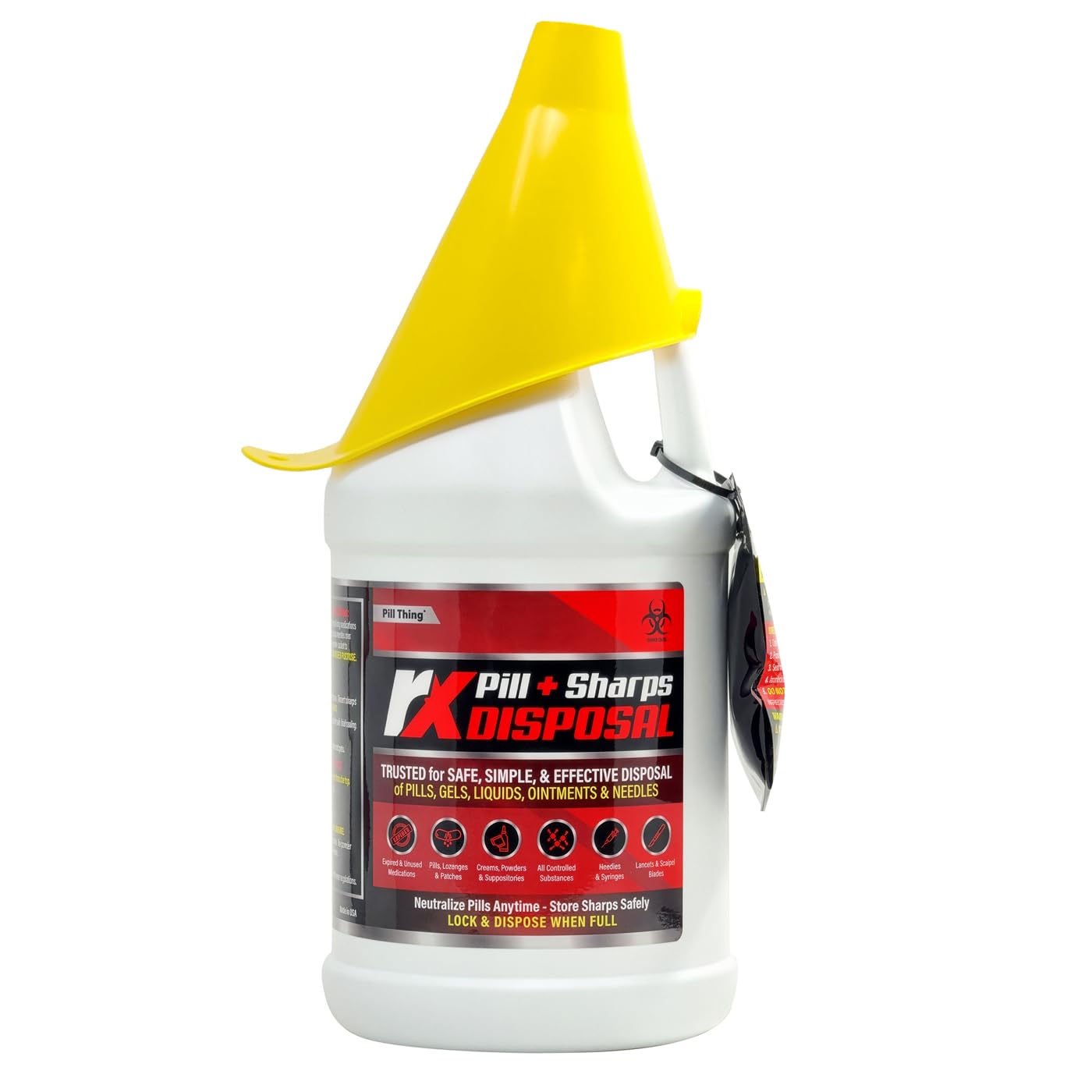 RX Pill + Sharps Disposal Container, 64 oz | Safe Medication & Needle Disposal | Neutralizes Pills, Liquids, Creams & Syringes | Includes Final Sealing Powder (Half Gallon, 6 Pack)