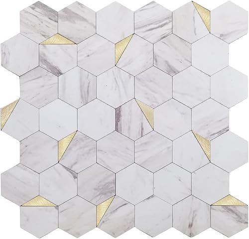 Avant Decor 8 azulejos Azulejos hexagonales pequeños compuestos de piedra Azulejos de cocina para despegar y pegar Azulejos de pared para pegar