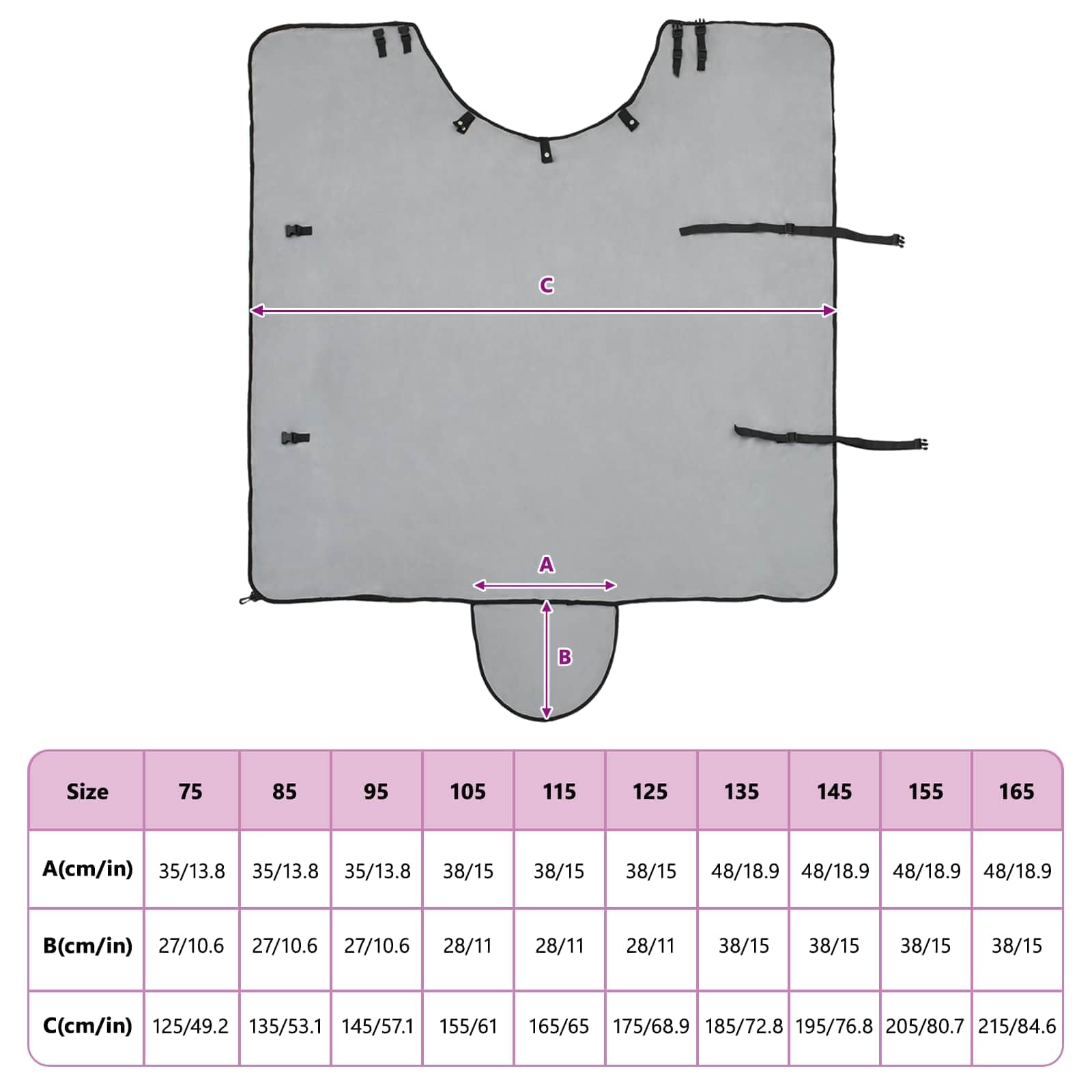 Manta para caballo gris claro y rosa, 75 cm, poliéster con forro transpirable y material impermeable para establo, pasto y transporte, con cierre ajustable en el pecho