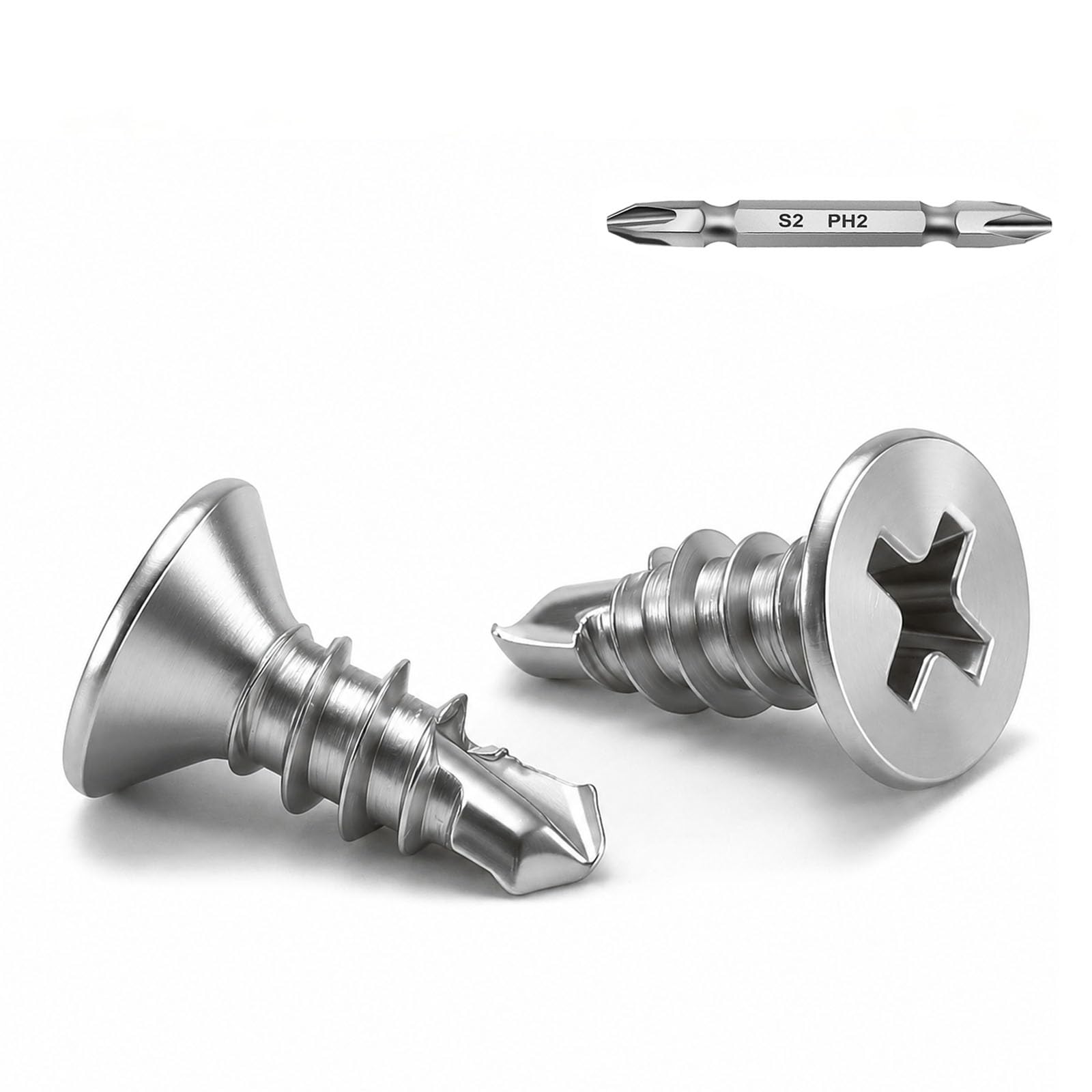 Wavanta 100Pcs M4.8 x 13mm Self Tapping Screws for Metal, 410 Stainless Steel Self Drilling Screws, Countersunk Phillips Sheet Metal Screws with Phillips Bit for Metal, Plastic and Wood