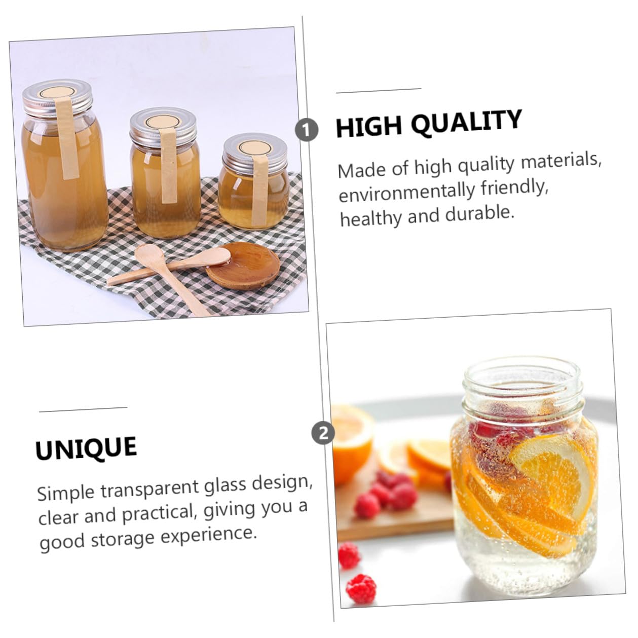 6 Stück Teiliges Transparente Runde Glasflaschen Luftdichte Vorratsgläser für Trockenfrüchte Honig Marmelade Vielseitige Aufbewahrung Hitze Kältebeständig Leicht zu Reinigen