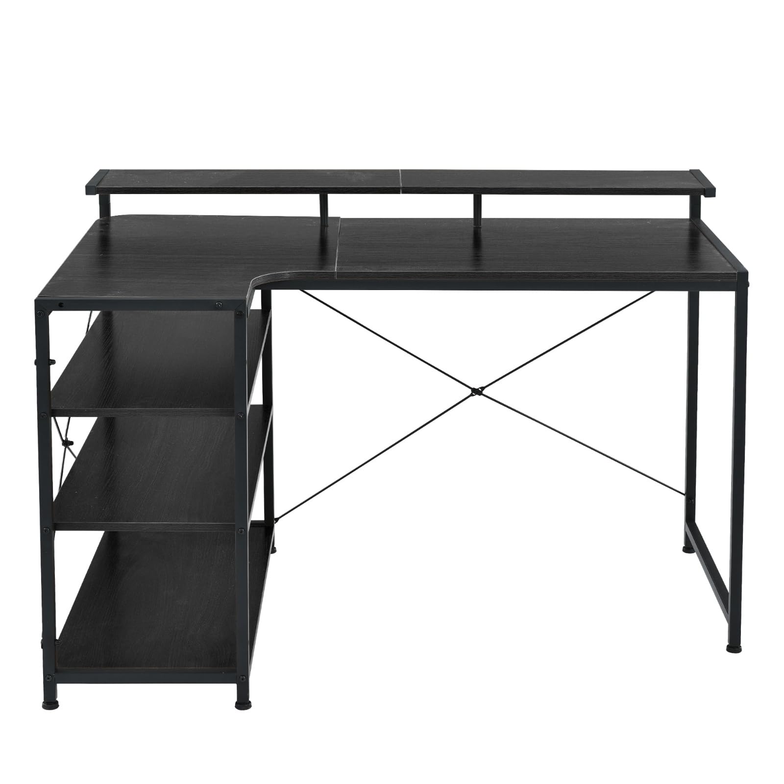 【ブラック】パソコンデスクL字120cm3段ラック付ハイデスク付き デスク木製 パソコンデスク ブラック L字型 120cm 3段ラック付き ハイデスク