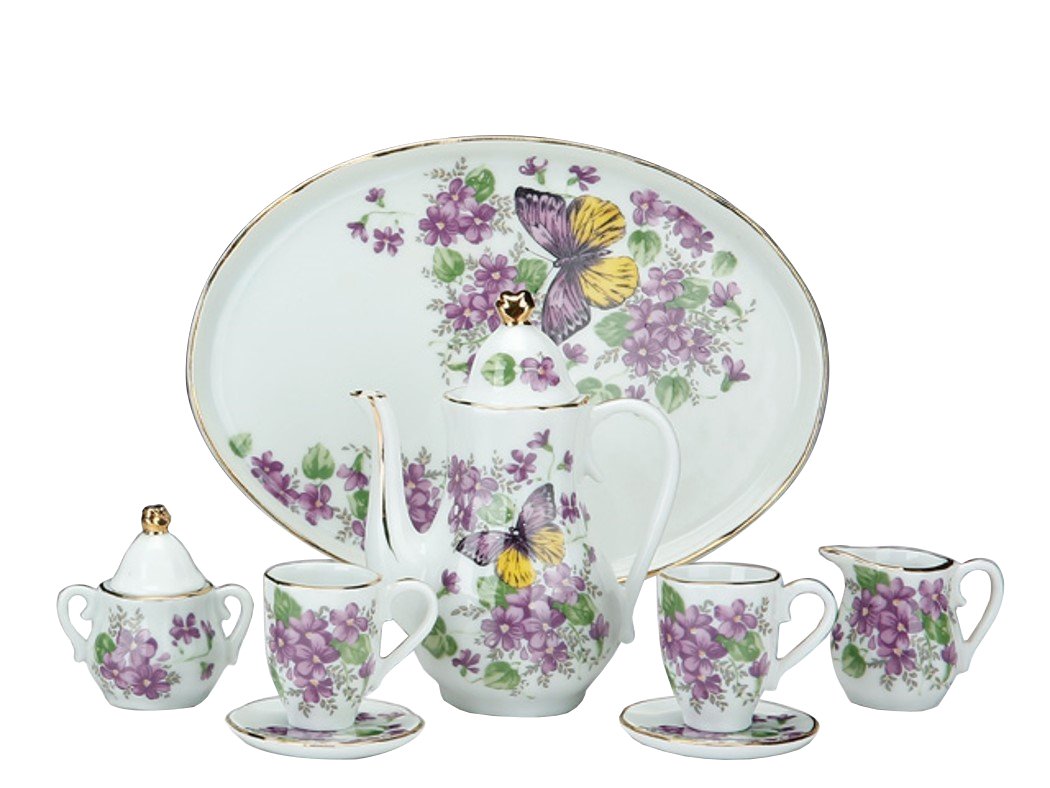 EVERSPRINGImport Co Miniature Porcelain Tea Set With Wisteria and Butterfly Pattern