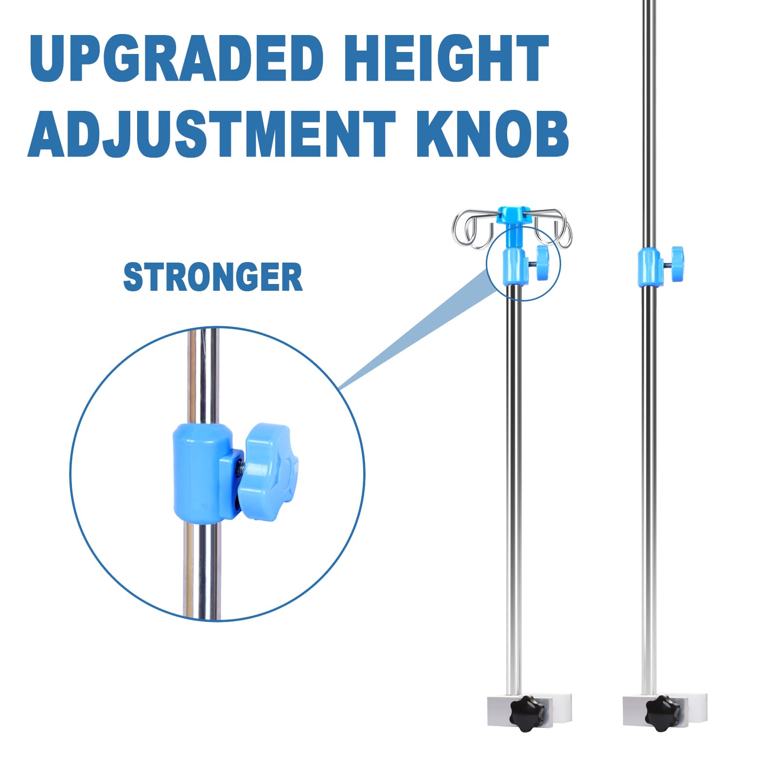 Supporto per Infusione per Sedia a Rotelle Aste per Flebo 4 Ganci Rinforzati e Base in Metallo Solido Staffa Accessori Sedia a Rotelle Inossidabile Rinforzato Altezza Regolabile da 75-133 cm