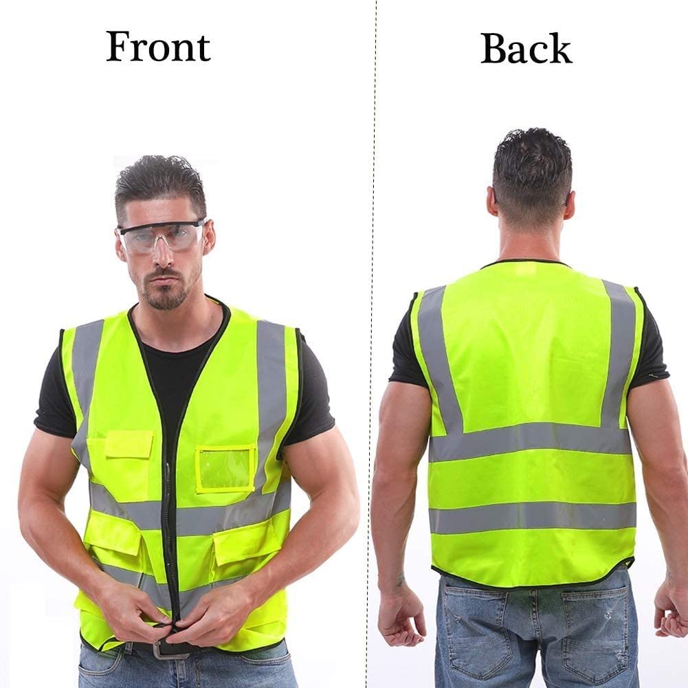 Chaleco de seguridad, chaleco de seguridad reflectante, chalecos reflectantes de alta visibilidad de alta visibilidad, ropa de trabajo, cremallera ejecutiva, 2 bandas de seguridad, bolsillo for teléfo