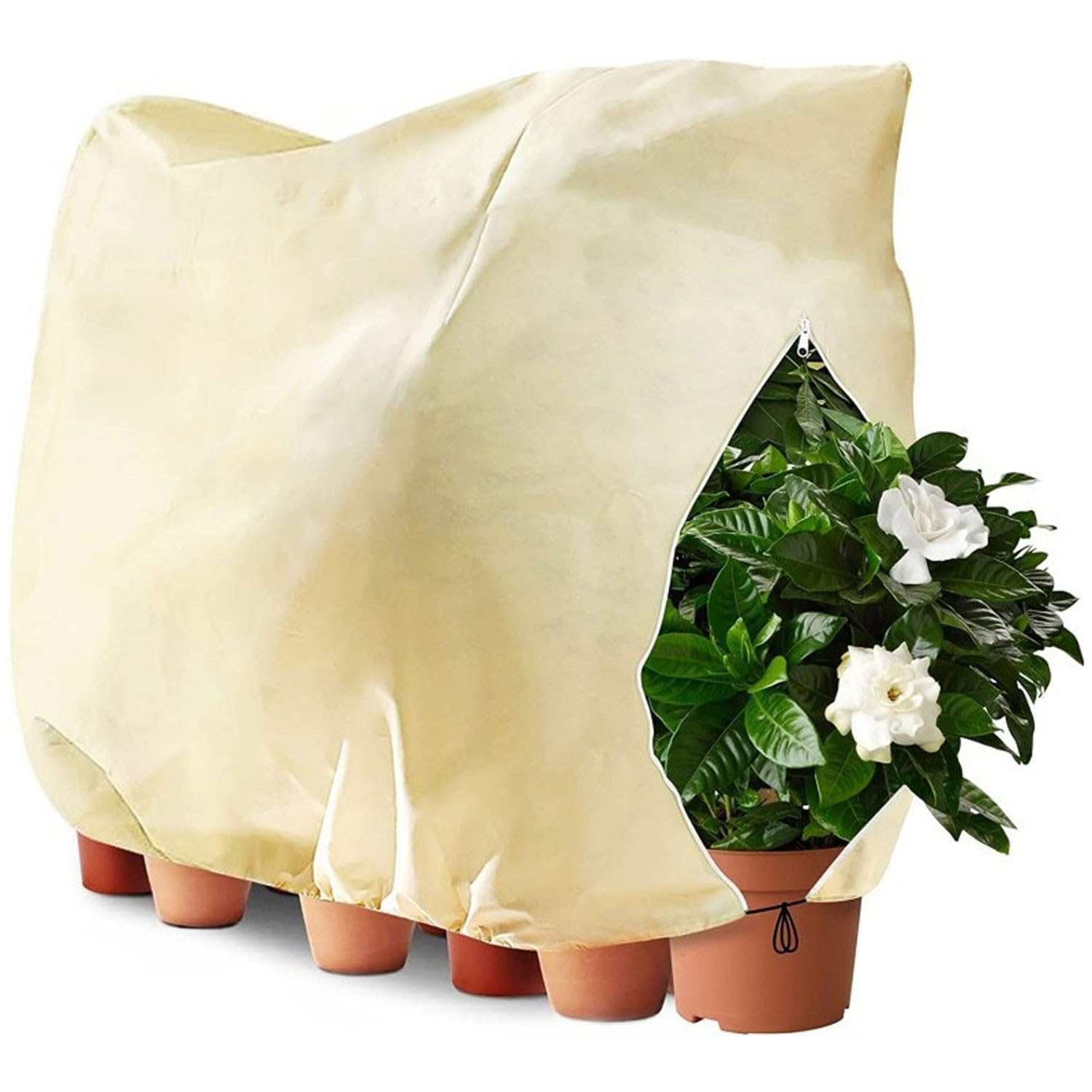 Cubiertas para plantas para protección contra heladas de invierno con cremallera y cordón, cubierta de tela anticongelante para árboles y plantas