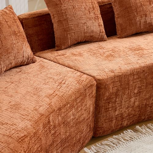Image of 109-Inch Curved Boneless Modular Sofa Compressed 4-Seat Cloud Couch with 4 Pillows, Modern Curved Boneless Foam Sofa Floor Deep Seat Cloud Couch for Living Room Bedroom