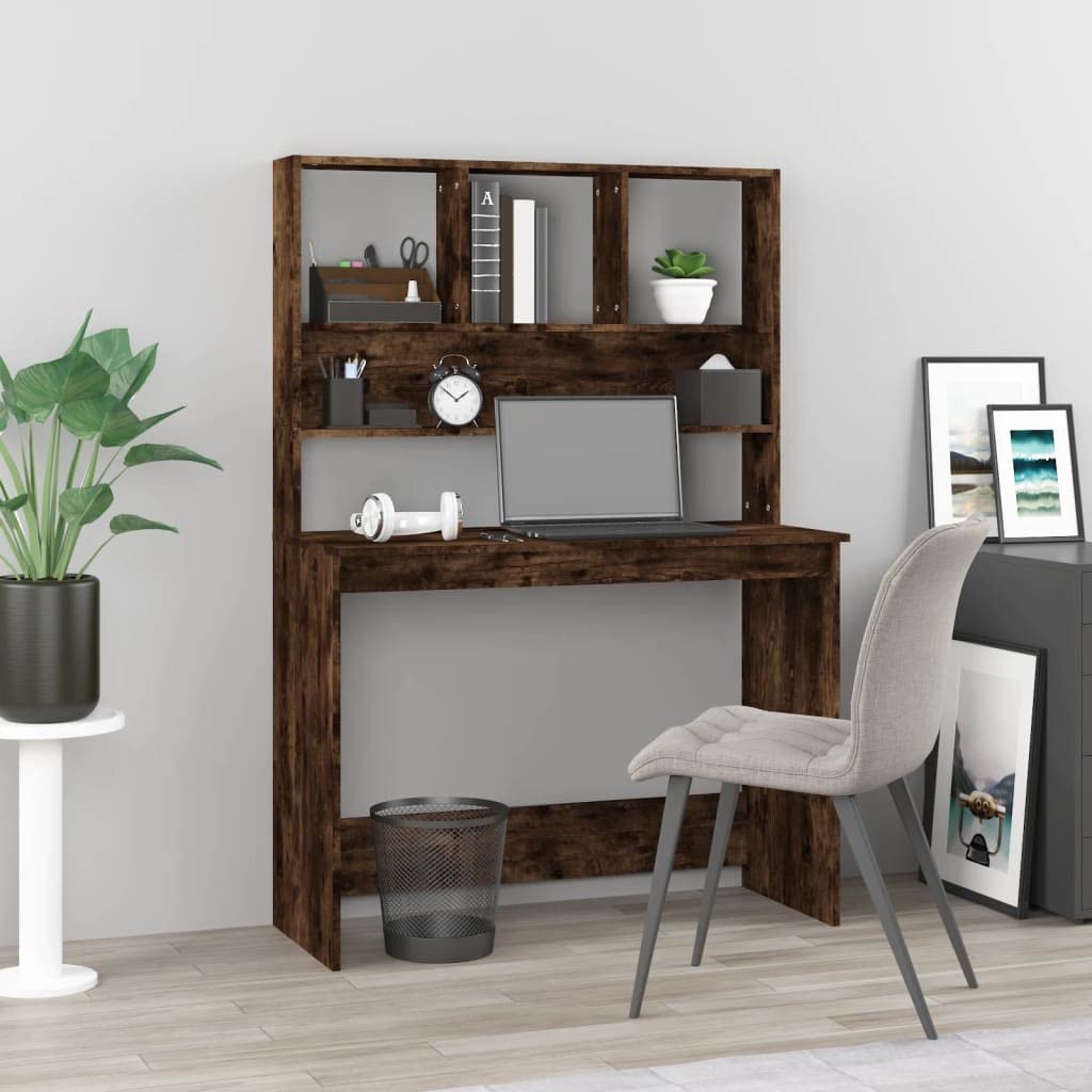 Bureau en bois de chêne fumé stylé avec grand tiroir et étagère de rangement