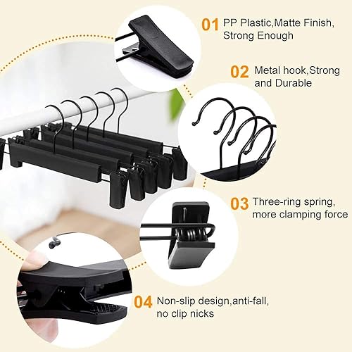 Miniatura 2 de Perchas para faldas, perchas para pantalones con clips, ganchos giratorios de 360 ° que ahorran espacio para pantalones, faldas, ropa, jeans