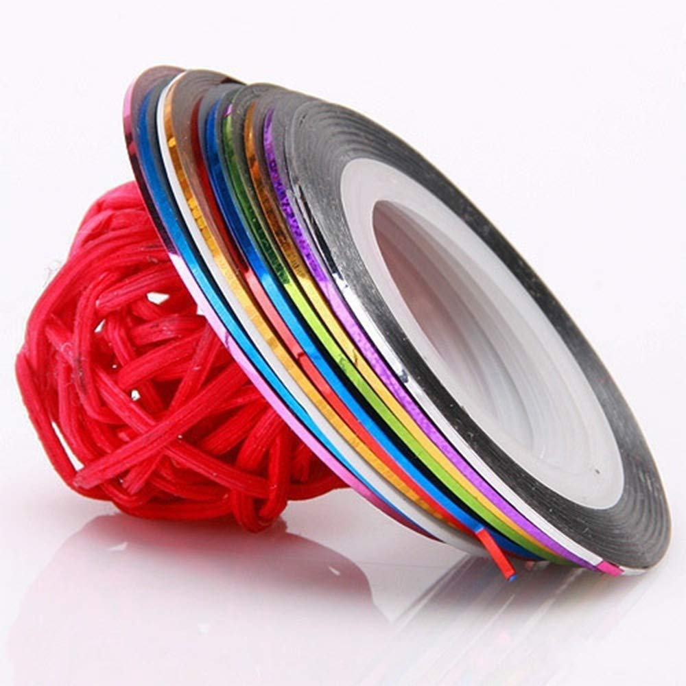 32 Rouleaux de Couleurs Mélangées Nail,Ruban Autocollants à Ongles de Conception de Bricolage, Accessoires D'outils à Ongles en fil d'or et D'argent