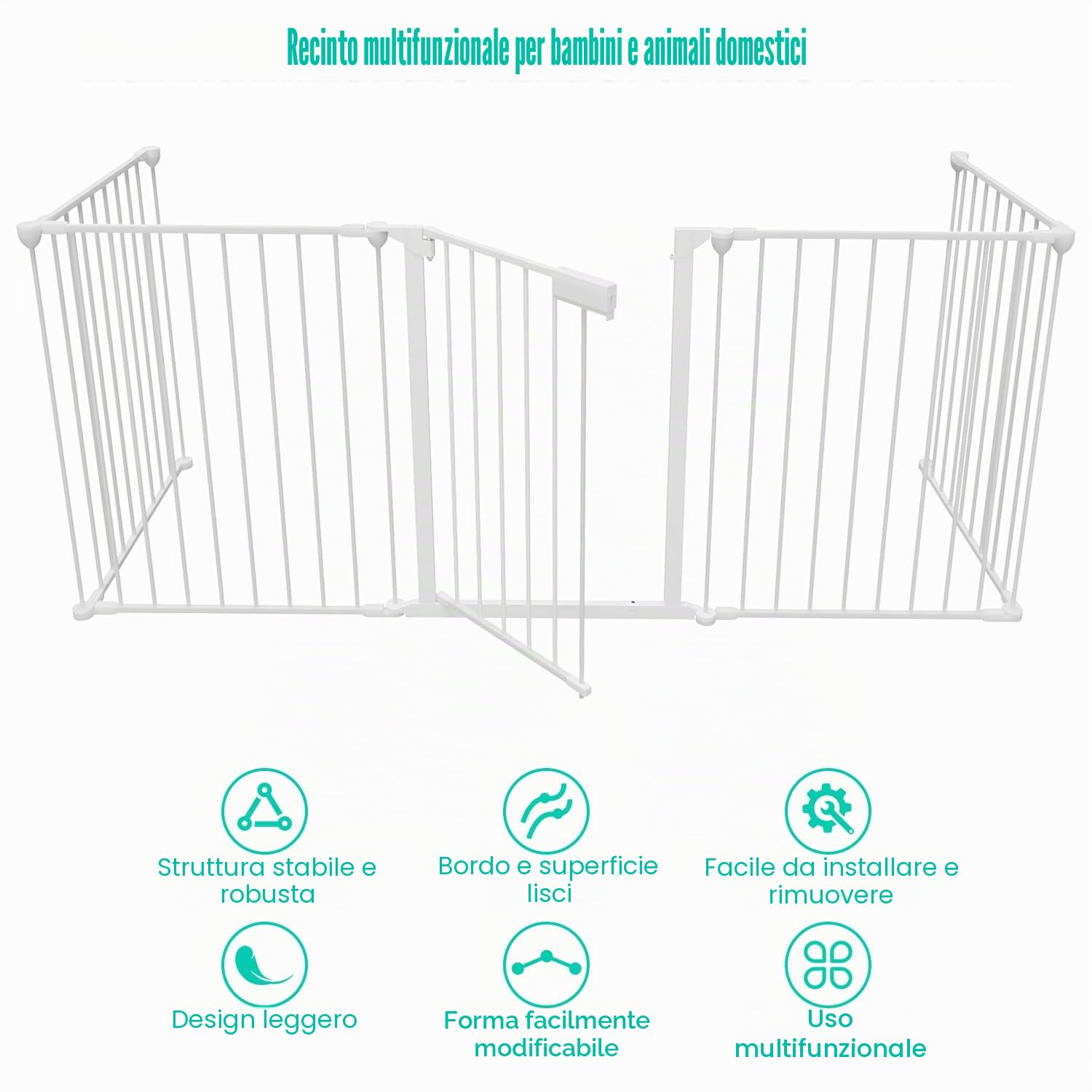 Ikodm Recinzione di sicurezza per bambini, 310 cm, 5 pannelli, pieghevole (65 x 75 cm), in metallo, per bambini, gatti, cani, colore: bianco