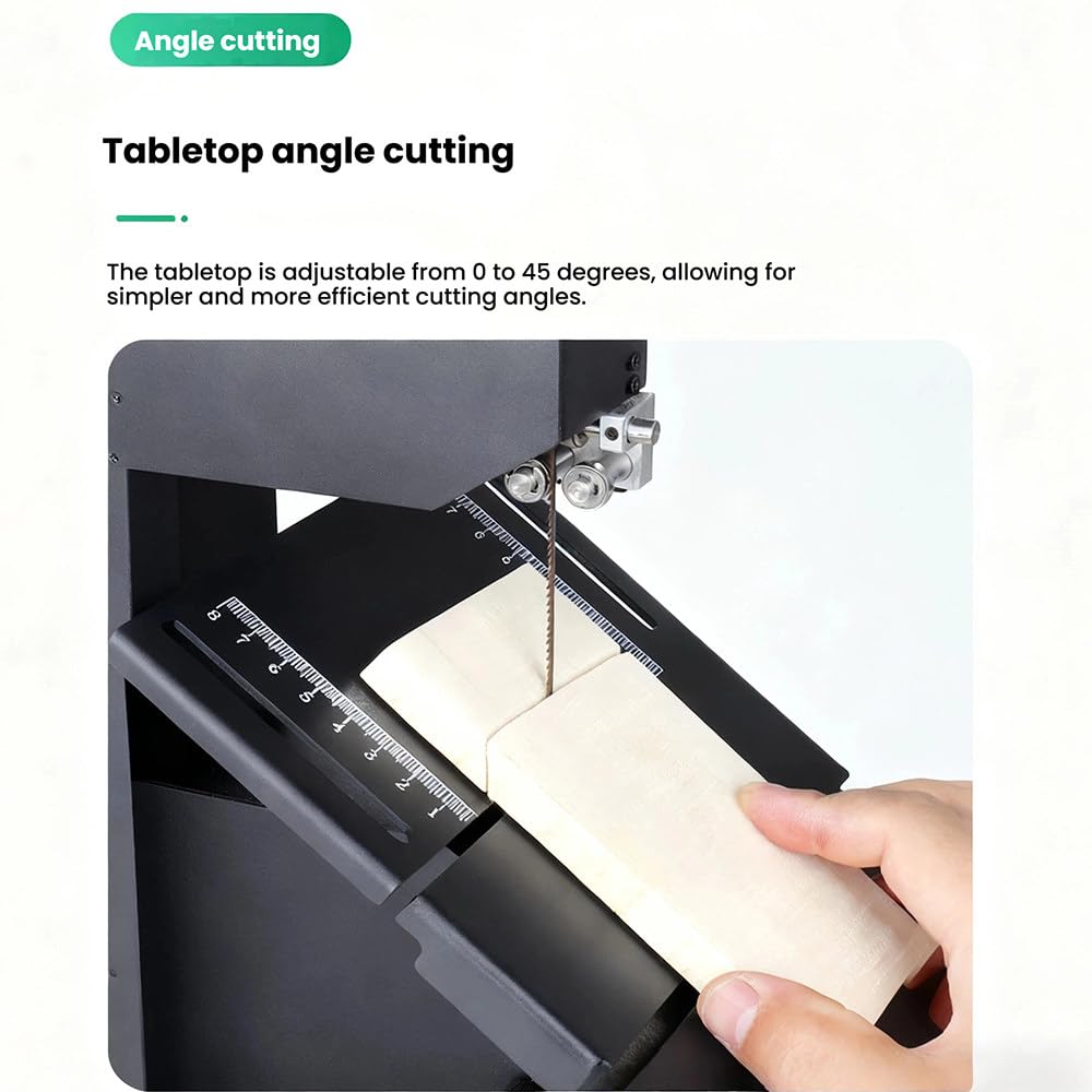 Sierra de cinta de mesa con muela abrasiva para carpintería, potencia de 800 W, altura de corte de 70 mm, ideal para pequeños talleres y cortes de precisión