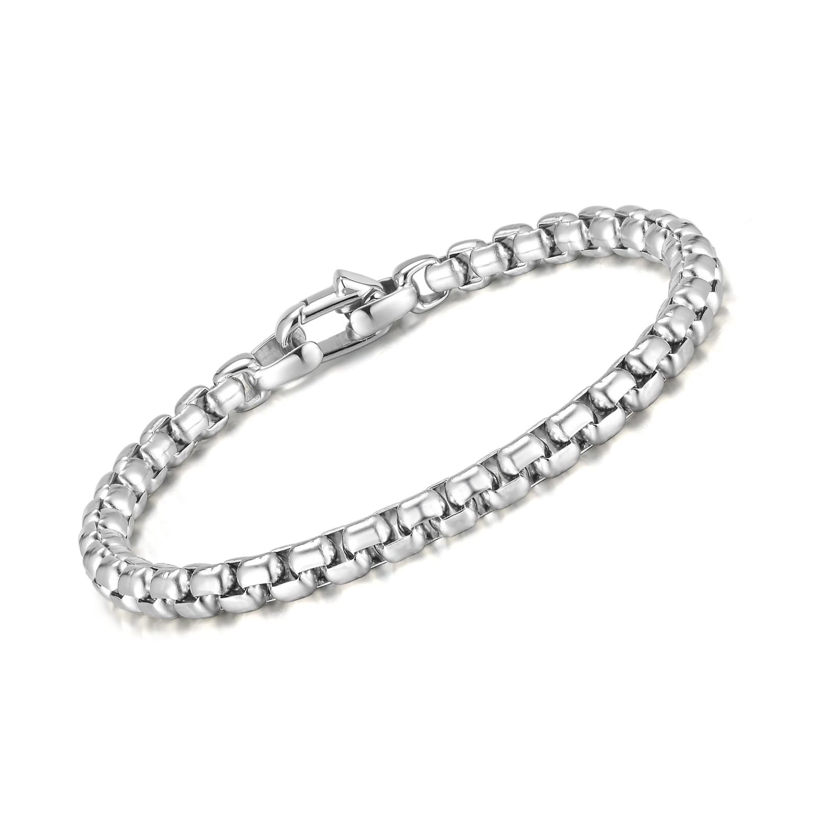 VNOX Box Chain Bracelet for Men Women - Simple Metal Mens Bracelets Square Rolo Link Round Box Chain Black Stainless Steel Bracelets Jewelry Gifts for