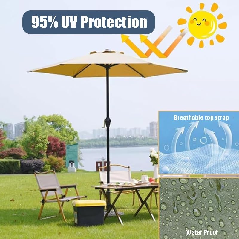 8 Ribs 9ft 10ft Replacement Parasol Canopy Cover, 6 Ribs Replacement Top Cover Patio Umbrella, 6.5ft 8ft Sun Shade Replacement Canopy for Pool, Deck, Yard(Khaki,(2m/6.5ft) 6Ribs)